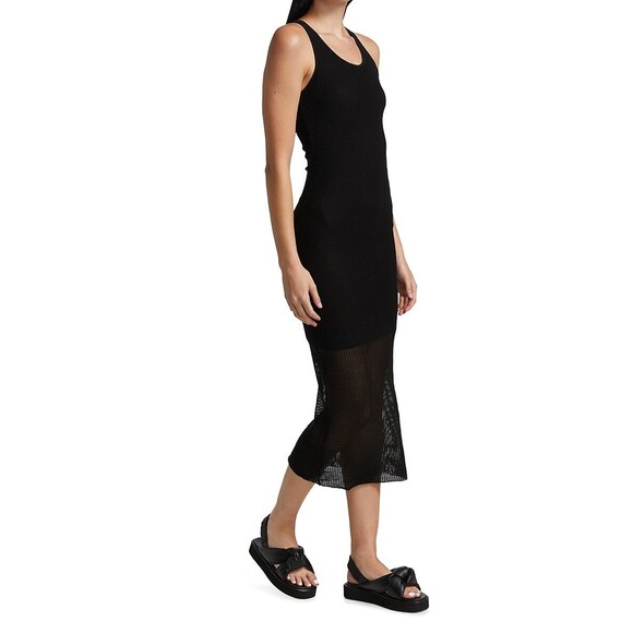 NSF Nordstrom Amelia Mesh Midi Dress Size P Petite Racerback Tank Black B42 - Picture 1 of 7